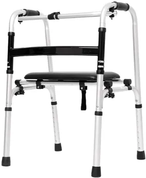 Folding Lightweight Walker with 2 Wheels, Seat Bag, Adjustable Height, Aluminum Seniors Upright Rolling Walker, Step Assist for Elderly
