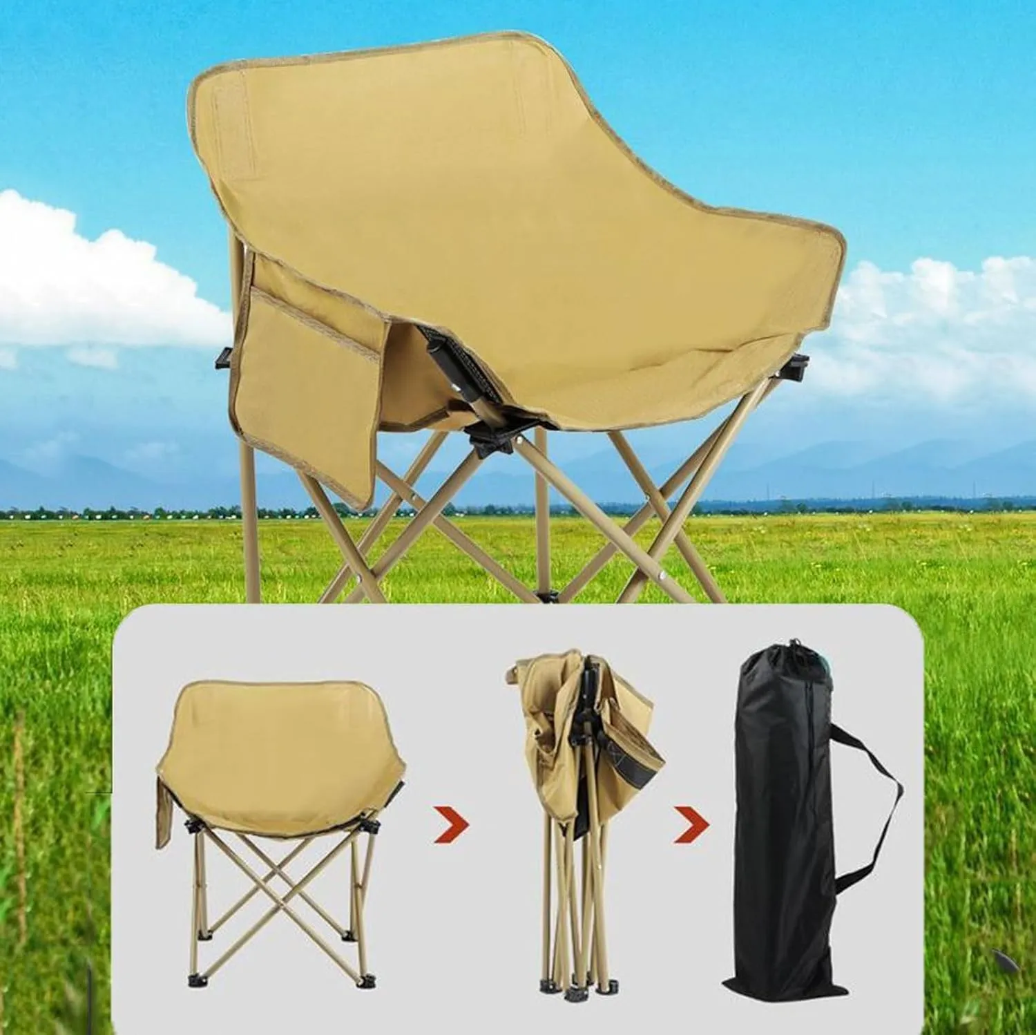 Folding Outdoor Picnic Tables & airs for Hiking Party RV Travelling, Portable Carbon Steel Roll-up Table Collapsible Camping air Lawn air, Easy to Assemble