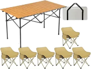 Folding Outdoor Picnic Tables & airs for Hiking Party RV Travelling, Portable Carbon Steel Roll-up Table Collapsible Camping air Lawn air, Easy to Assemble