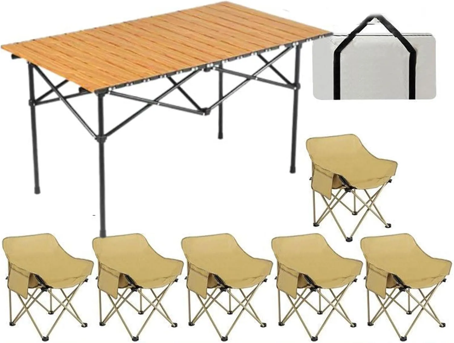 Folding Outdoor Picnic Tables & airs for Hiking Party RV Travelling, Portable Carbon Steel Roll-up Table Collapsible Camping air Lawn air, Easy to Assemble