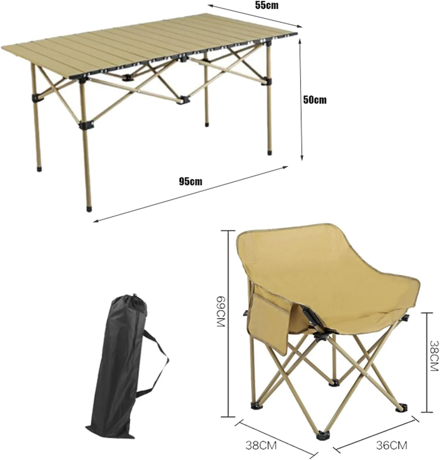 Folding Outdoor Picnic Tables & airs for Hiking Party RV Travelling, Portable Carbon Steel Roll-up Table Collapsible Camping air Lawn air, Easy to Assemble