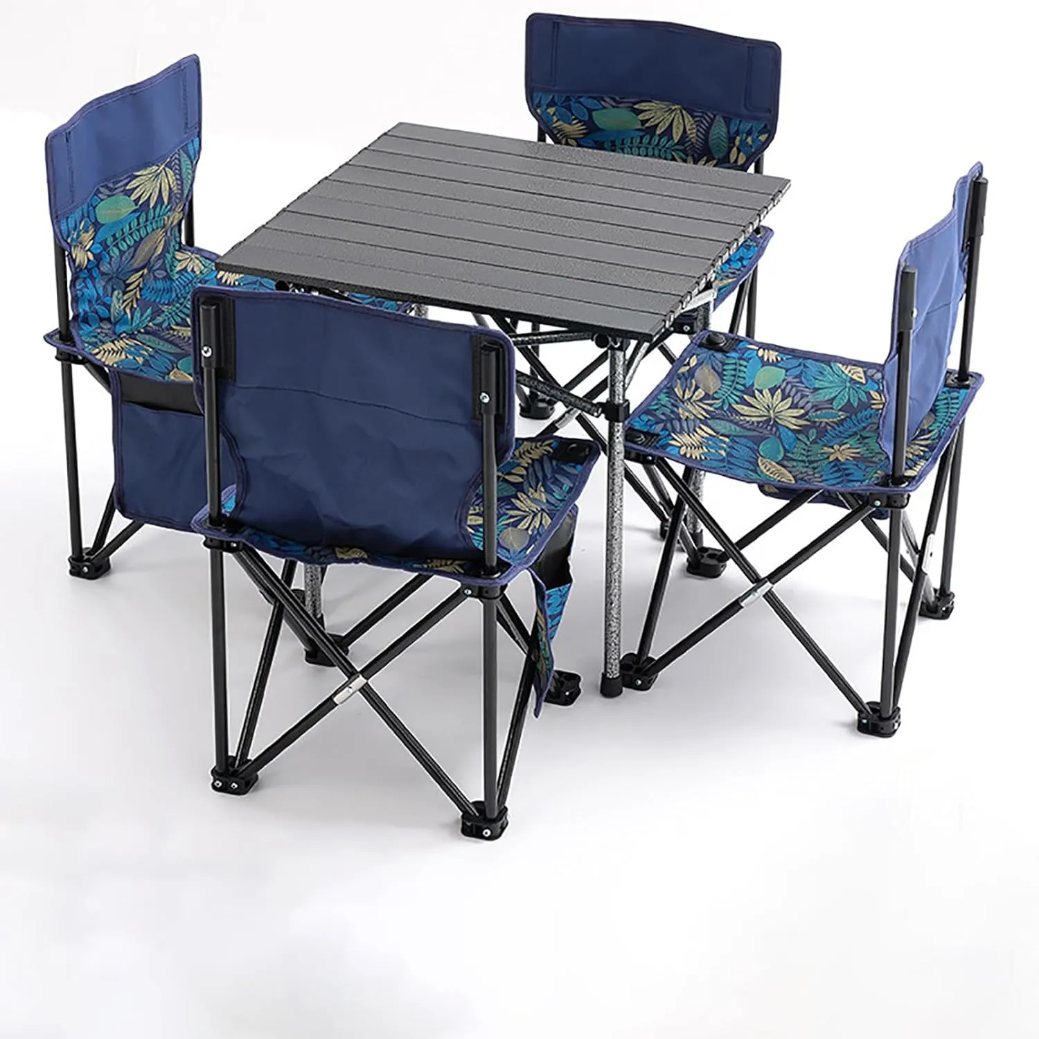 Folding Picnic Camping Table with 4 Chairs, Portable Picnic Table and Chairs for BBQ Picnic Garden Parties,Black