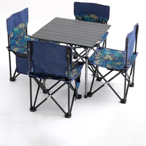 Folding Picnic Camping Table with 4 Chairs, Portable Picnic Table and Chairs for BBQ Picnic Garden Parties,Black