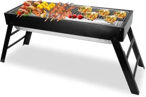 Folding Portable Barbecue Charcoal Grill, Outdoor Stainless Steel Barbecue Desk for Outdoor, Camping, Hiking, Picnics, Traveling, 21.85"L x 8.85"W x 12"H, Black