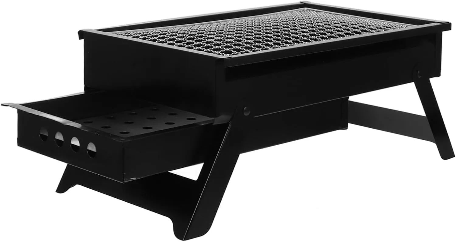 Folding Portable Charcoal Grill with Pullout Charcoal Box Compact Tabletop Bbq for Camping Outdoor Cooking and Picnics for People Easy to Transport and Store