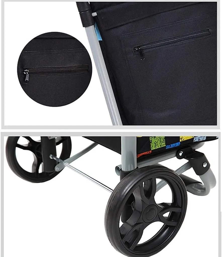 Folding Shopping Cart, Folding Shopping Trolley with 2 Wheels Shopping Cart Home Portable Grocery Supermarket Shopping Cart Elderly Grocery Utility Carts(B)