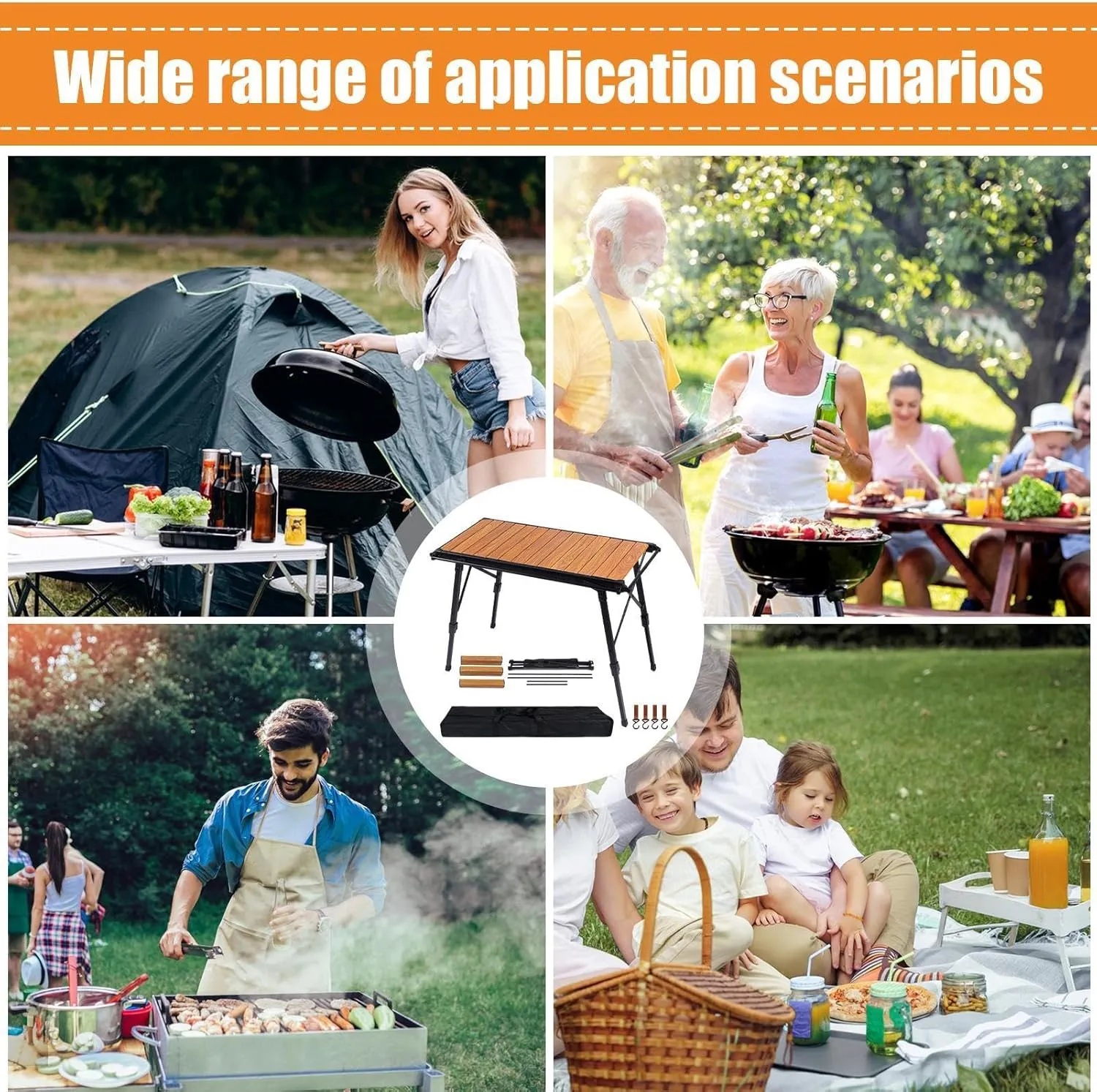 Folding Table - Beach Picnic Collapsible Rack, Adjustable Height Camping Tables | Portable Folding Counter, Camp Desk with Aluminum Legs, for Outdoor Hiking Fun Home, 18x12.5x55cm