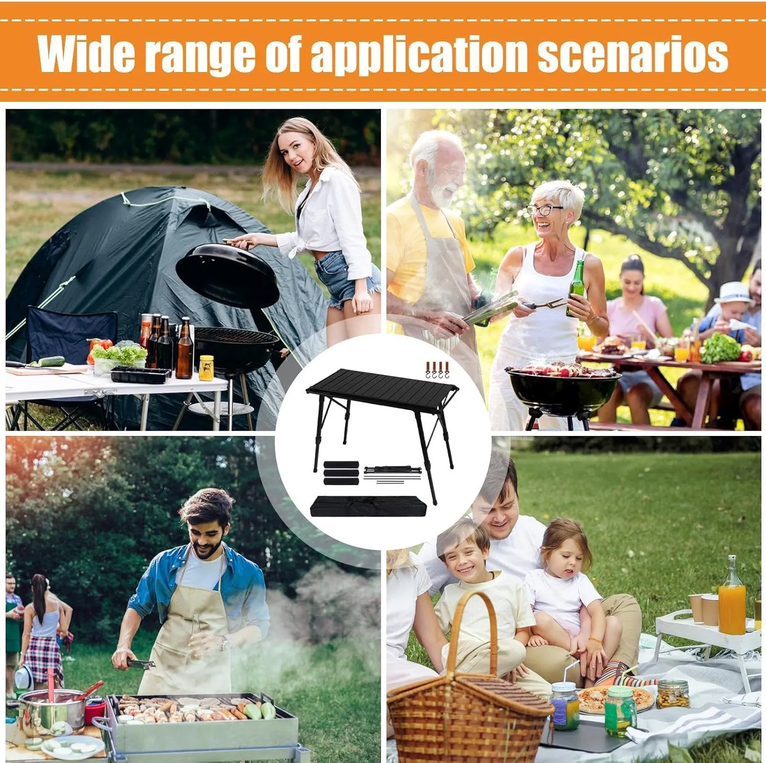 Folding Table - Beach Picnic Collapsible Rack, Adjustable Height Camping Tables | Portable Folding Counter, Camp Desk with Aluminum Legs, for Outdoor Hiking Fun Home, 18x12.5x55cm