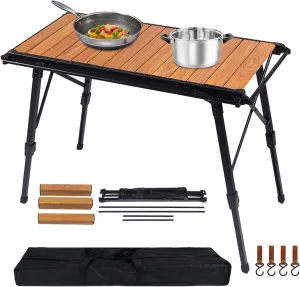 Folding Table - Beach Picnic Collapsible Rack, Adjustable Height Camping Tables | Portable Folding Counter, Camp Desk with Aluminum Legs, for Outdoor Hiking Fun Home, 18x12.5x55cm