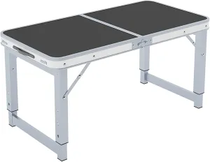Folding table with stool，Adjustable Height Folding Table, Picnic, Camping, Outdoor, Portable Lightweight Aluminum, with Carry Handle for Beach, Indoor, Office ( Color : Black , Size : Without bench )