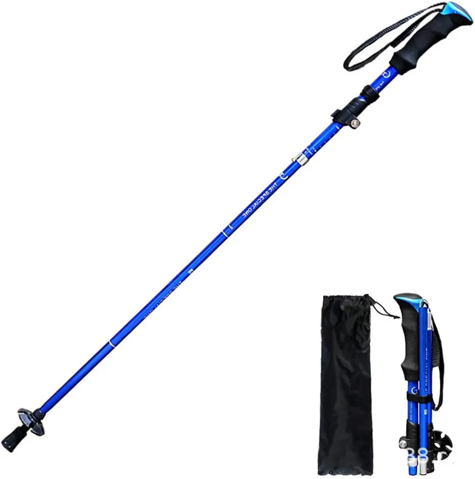 Folding Trekking Poles Ultralight Aluminum Telescopic Hiking Poles Walking Sticks with EVA Handles and Quick Lock System for Traveling Camping Hiking Mountaineering (Blue)