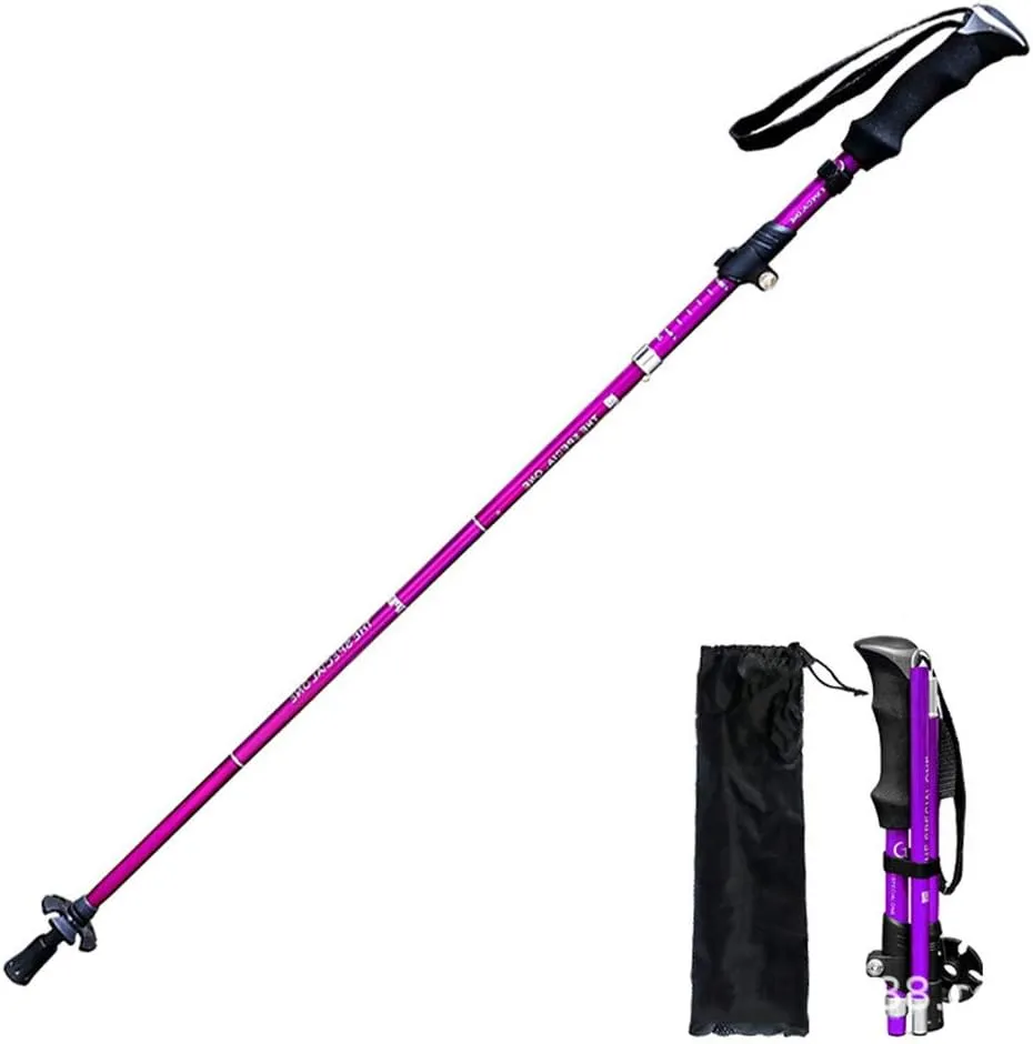 Folding Trekking Poles Ultralight Aluminum Telescopic Hiking Poles Walking Sticks with EVA Handles and Quick Lock System for Traveling Camping Hiking Mountaineering (Purple)