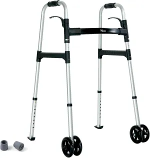 Folding Walker With 5 Inches Wheels for Seniors - Supports up to 500 lbs, FSA/HSA Eligible (Silver)