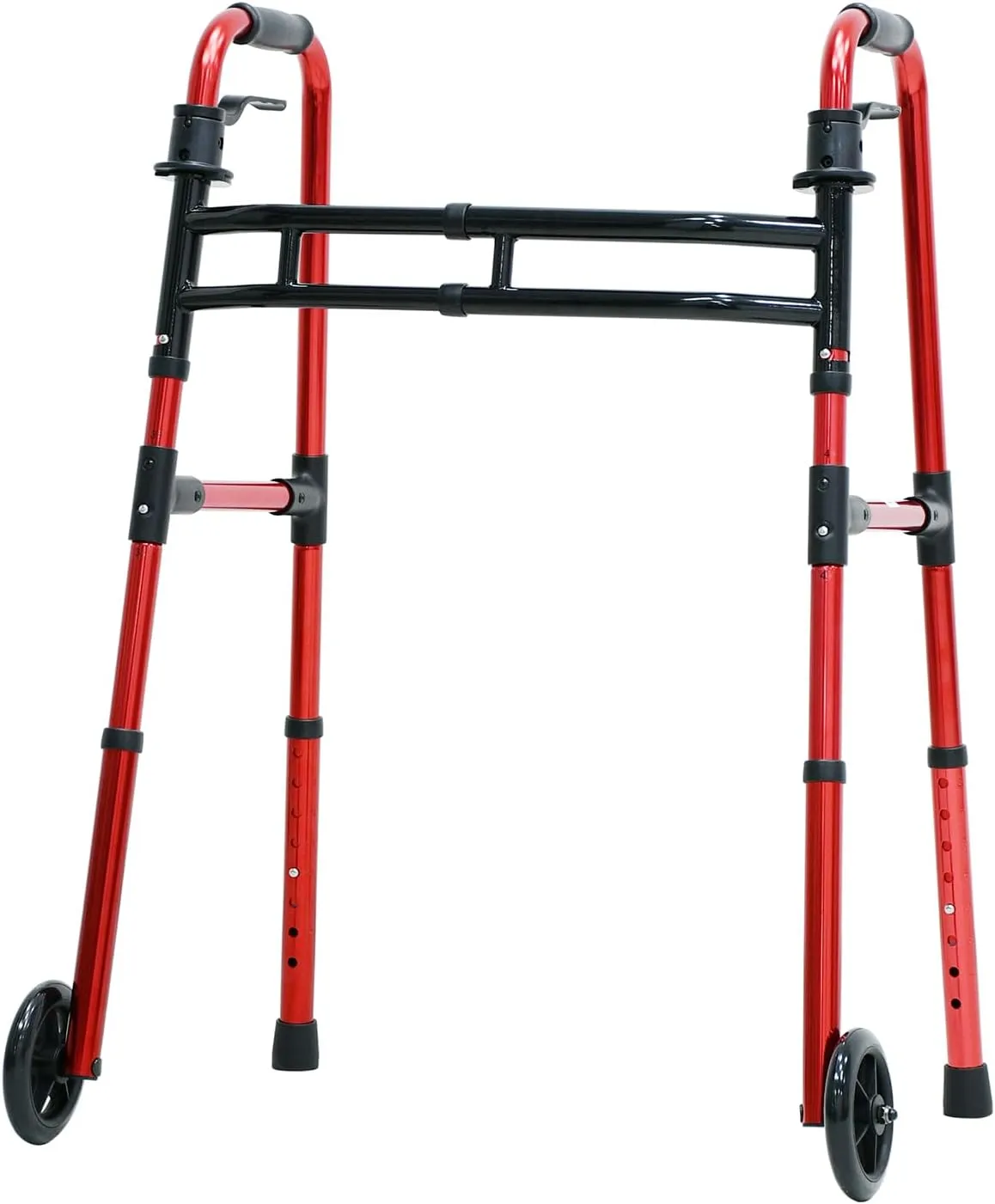 Folding Walkers for Seniors Lightweight Walker with 5'' Front Wheel Height and Width Adjustable Aluminum Standard Walker for Elderly Handicap (Red)
