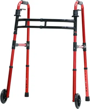 Folding Walkers for Seniors Lightweight Walker with 5'' Front Wheel Height and Width Adjustable Aluminum Standard Walker for Elderly Handicap (Red)