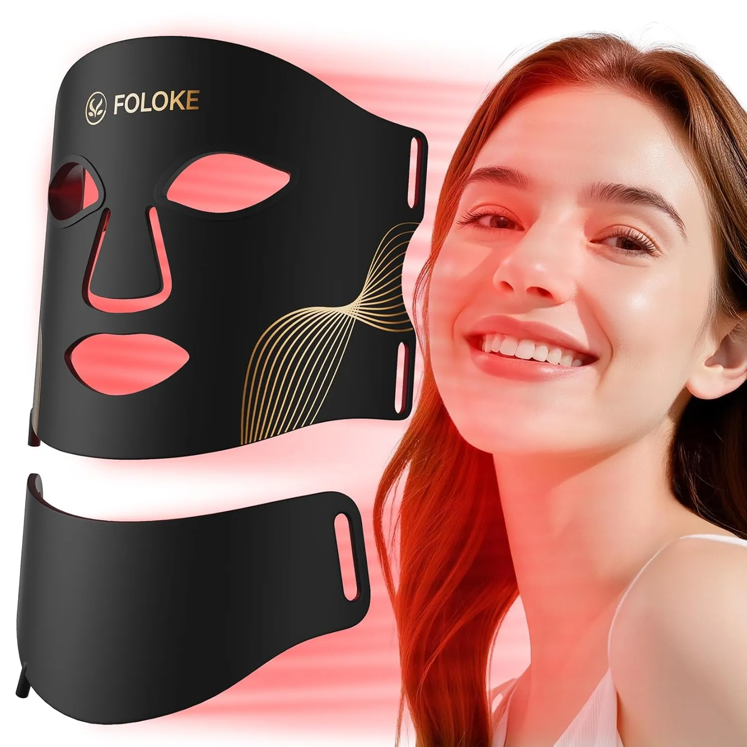 FOLOKE LED Light Therapy Mask Skin Care, LEDs face mask & neck mask Red - Wavelength for Home Use,– Advanced Skincare Made Easy
