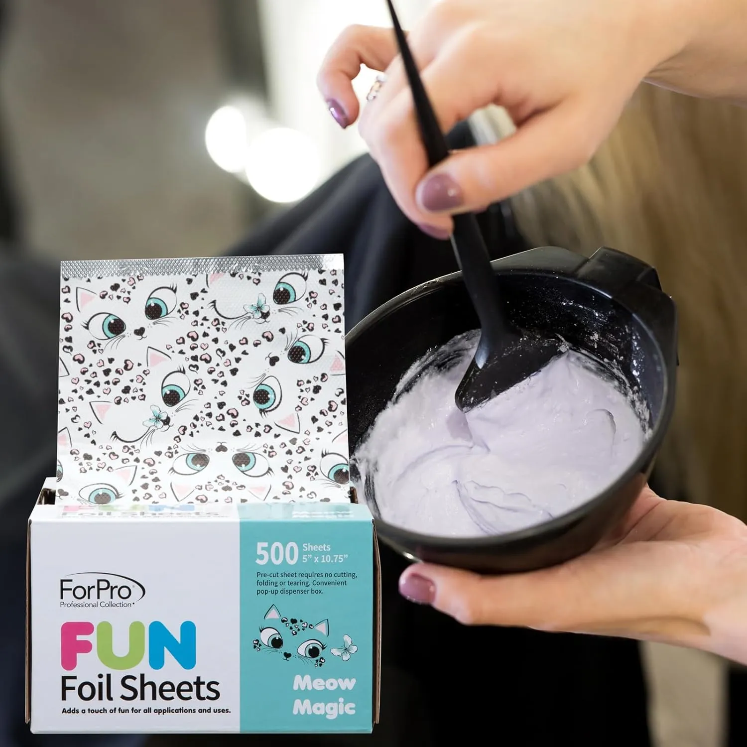 ForPro Professional Collection FUN Meow Magic 5Foil Sheets, Aluminum Foil, Pop-Up Foil Dispenser, Hair Foils for Color Application and Highlighting Services, Food Safe, 5" W x 10.75" L, 500-Count