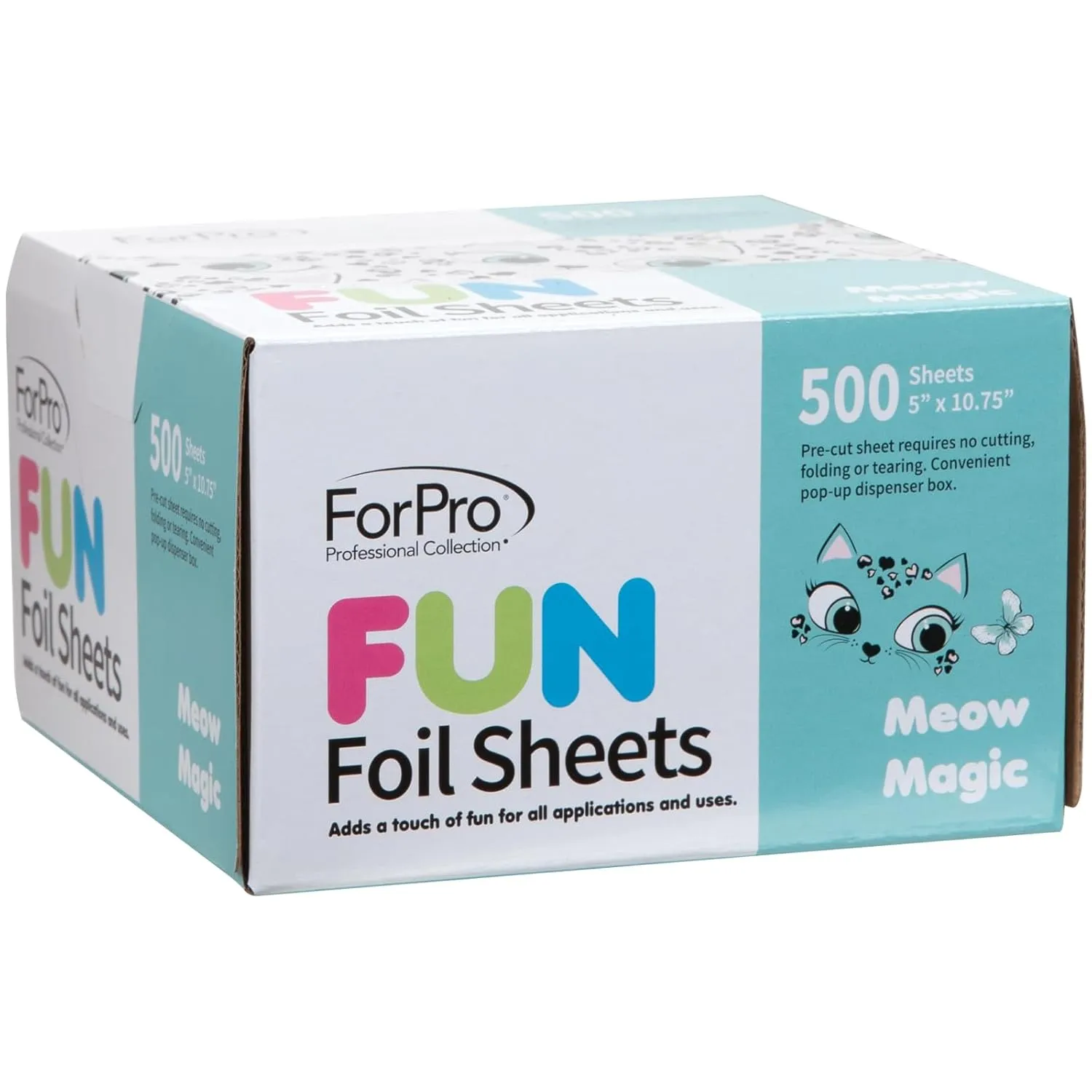 ForPro Professional Collection FUN Meow Magic 5Foil Sheets, Aluminum Foil, Pop-Up Foil Dispenser, Hair Foils for Color Application and Highlighting Services, Food Safe, 5" W x 10.75" L, 500-Count