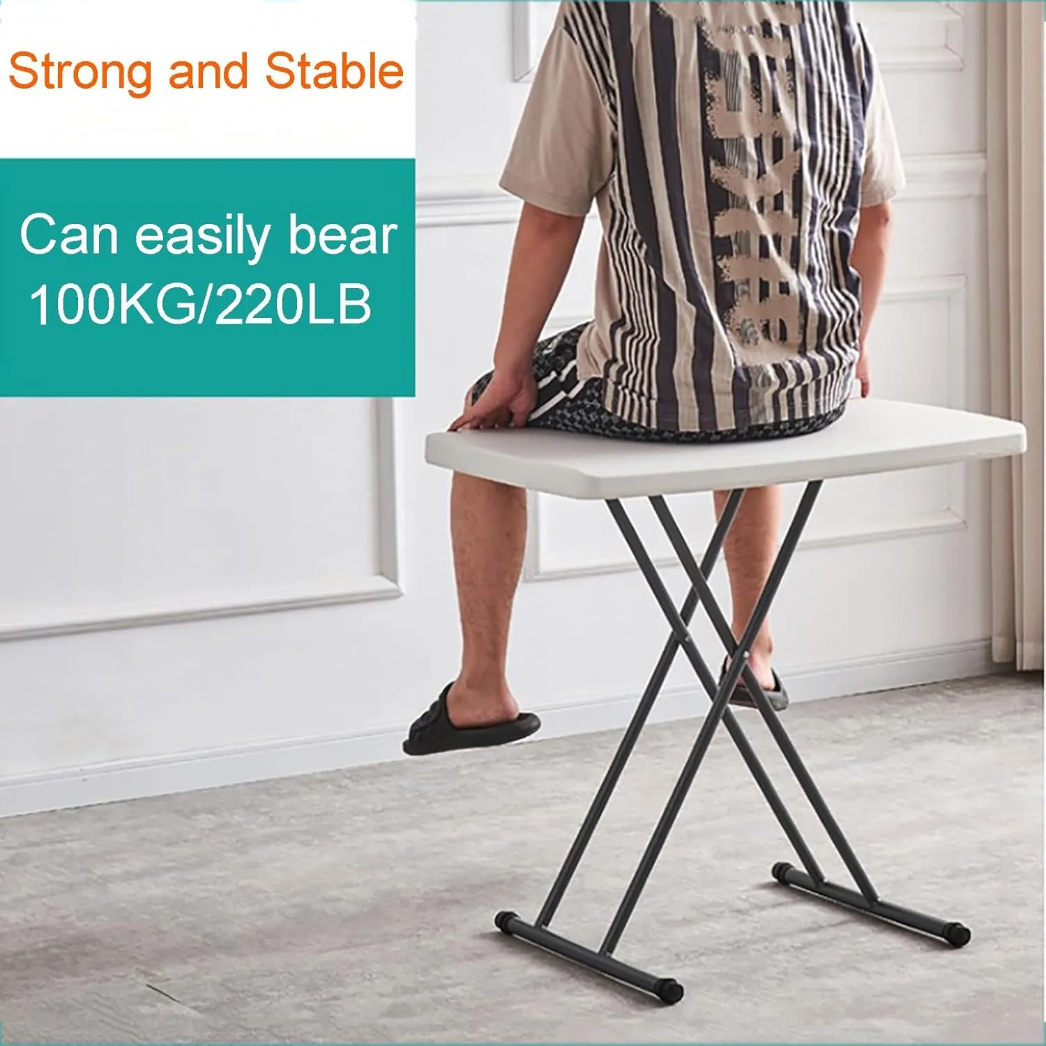 FQWYNMZ Folding Picnic Table for Outdoor, Portable Fold-in-Half Plastic Dining Picnic Party Table with 6 Levels of Height Adjustment, Small End Table for Camping and Picnics(Orange)