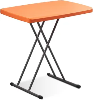 FQWYNMZ Folding Picnic Table for Outdoor, Portable Fold-in-Half Plastic Dining Picnic Party Table with 6 Levels of Height Adjustment, Small End Table for Camping and Picnics(Orange)