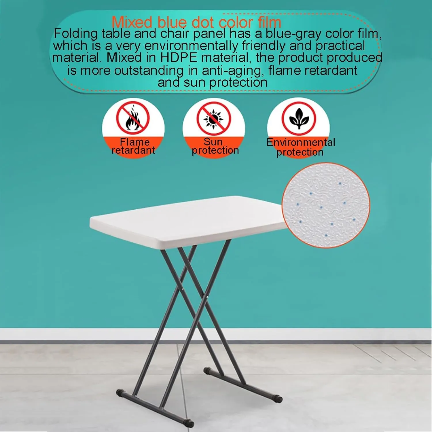 FQWYNMZ Folding Picnic Table for Outdoor, Portable Fold-in-Half Plastic Dining Picnic Party Table with 6 Levels of Height Adjustment, Small End Table for Camping and Picnics(Orange)