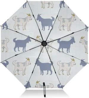 FRODOTGV French Farmhouse Goat Compact Umbrella Travel Umbrella for Sun Rain Large Reverse Windproof 8 Ribs Portable UV Umbrella Automatic for Men Women