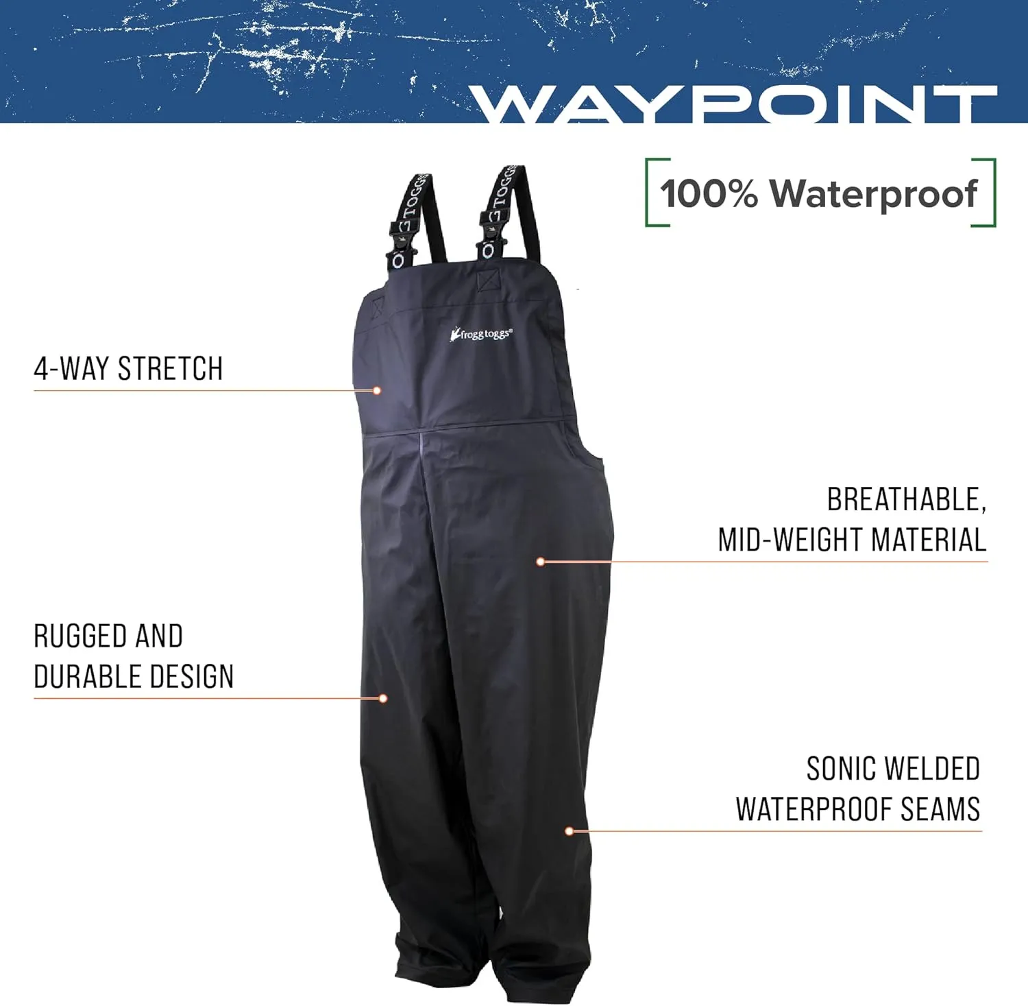 FROGG TOGGS Men's WayPoint Angler Waterproof, Durable Bibs with 4-Way Stretch