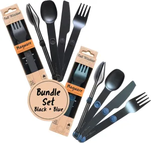 FULL WINDSOR - MAGWARE - Magnetic Cutlery Set - Travel Utensils for Camping, Kitchen, Travel, Overlanding, Cooking, and Outdoor Dining - Knife, Fork & Spoon - Compact Silverware - Black & Blue (6 PCS)