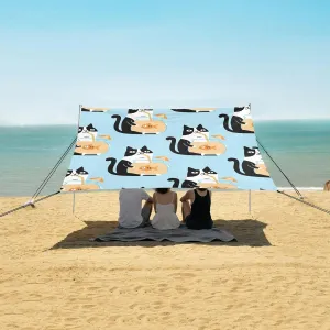 Funny Cat is Drinking Water Beach Camping Tent Sun Shelter for Whole Family, Beach Shade Canopy with UPF50  UV Protection,Easy Set Up and Carry,Outdoor Shade for Trips, Fishing, Backyard