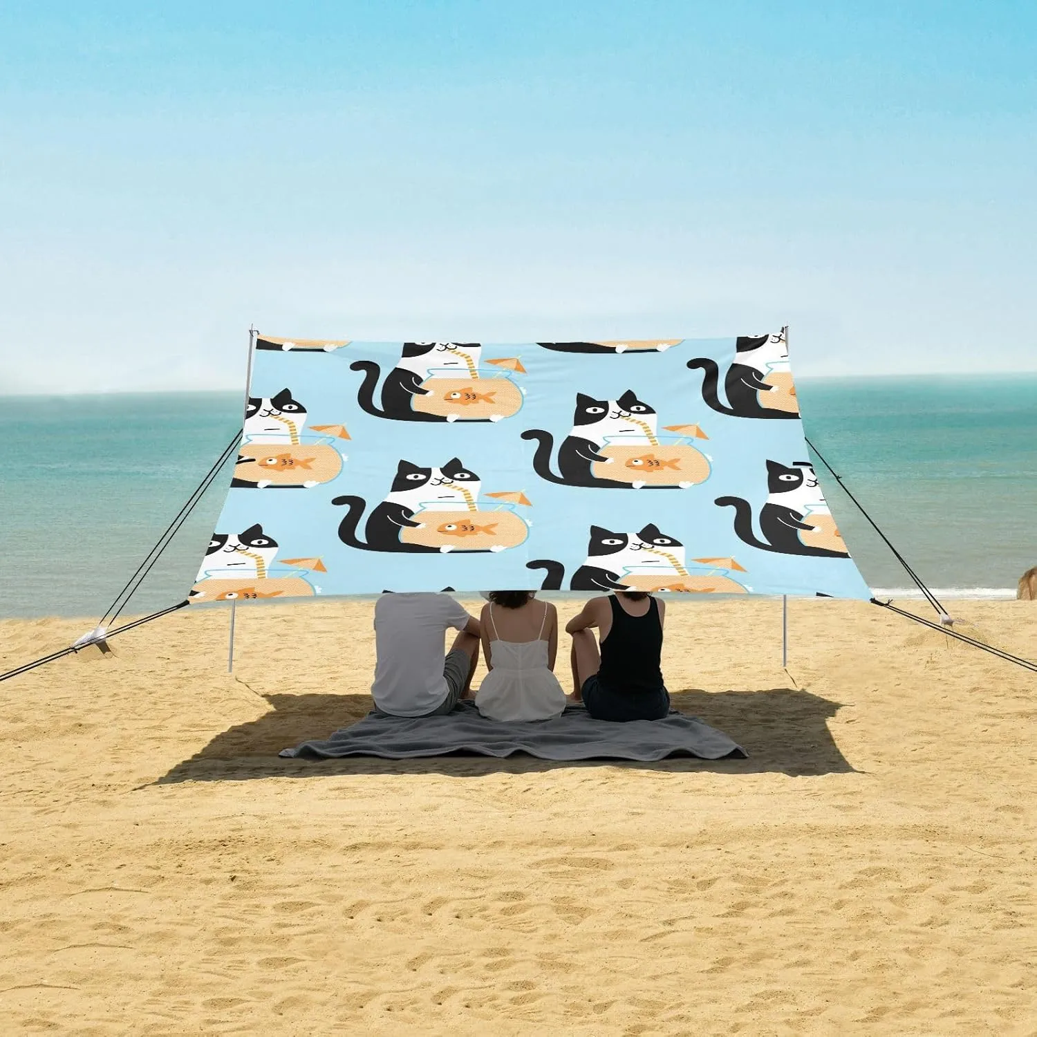 Funny Cat is Drinking Water Beach Camping Tent Sun Shelter for Whole Family, Beach Shade Canopy with UPF50  UV Protection,Easy Set Up and Carry,Outdoor Shade for Trips, Fishing, Backyard