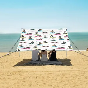 Funny Yoga Dogs Poses Beach Canopy Tent Anti-UV & Wind Resistant, Berneses Mountain Dog Camping Sun Shelter Easy Setup Portable,Outdoor Shade Tents with Sandbags,Sand Shovels,Ground Pegs & Stabi