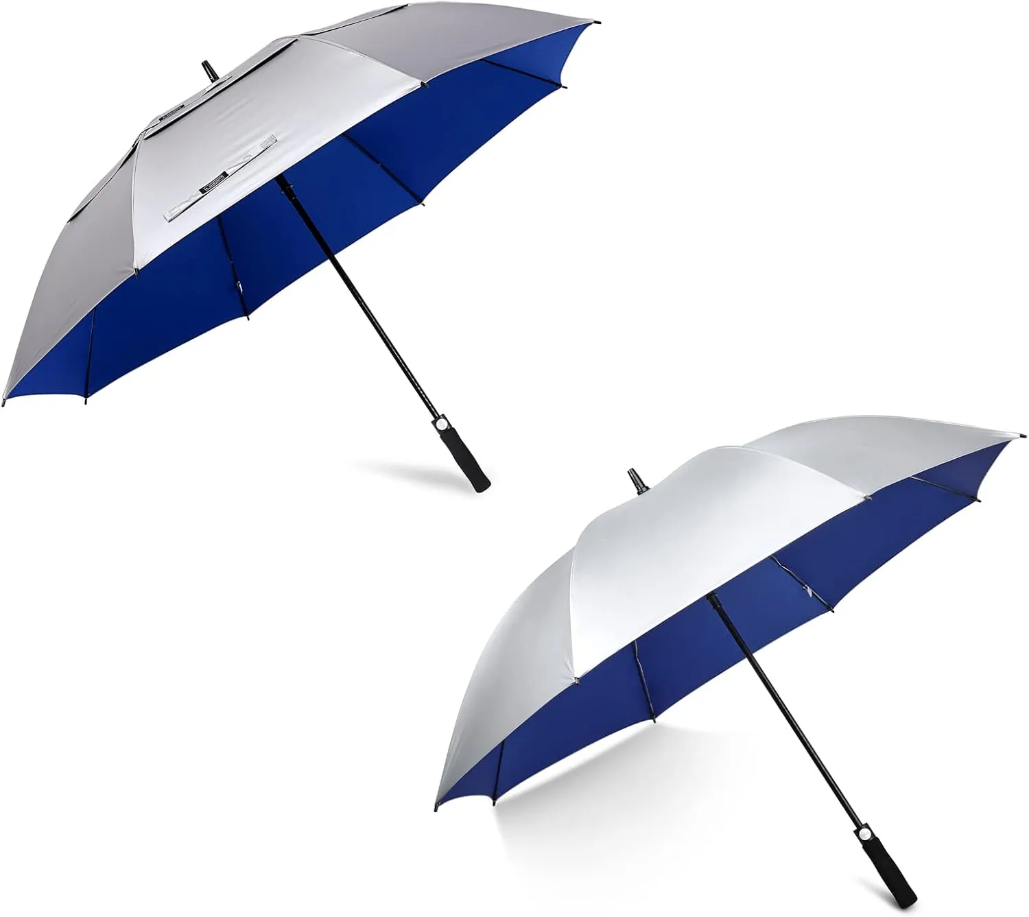 G4Free 2 Pack 62 Inch UV Protection Golf Umbrella - Single & Double Canopy (Silver/Blue)