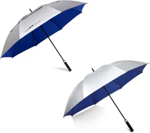 G4Free 2 Pack UV Protection Golf Umbrella - 62 Inch Single Canopy & 68 Inch Double Canopy (Silver/Blue)