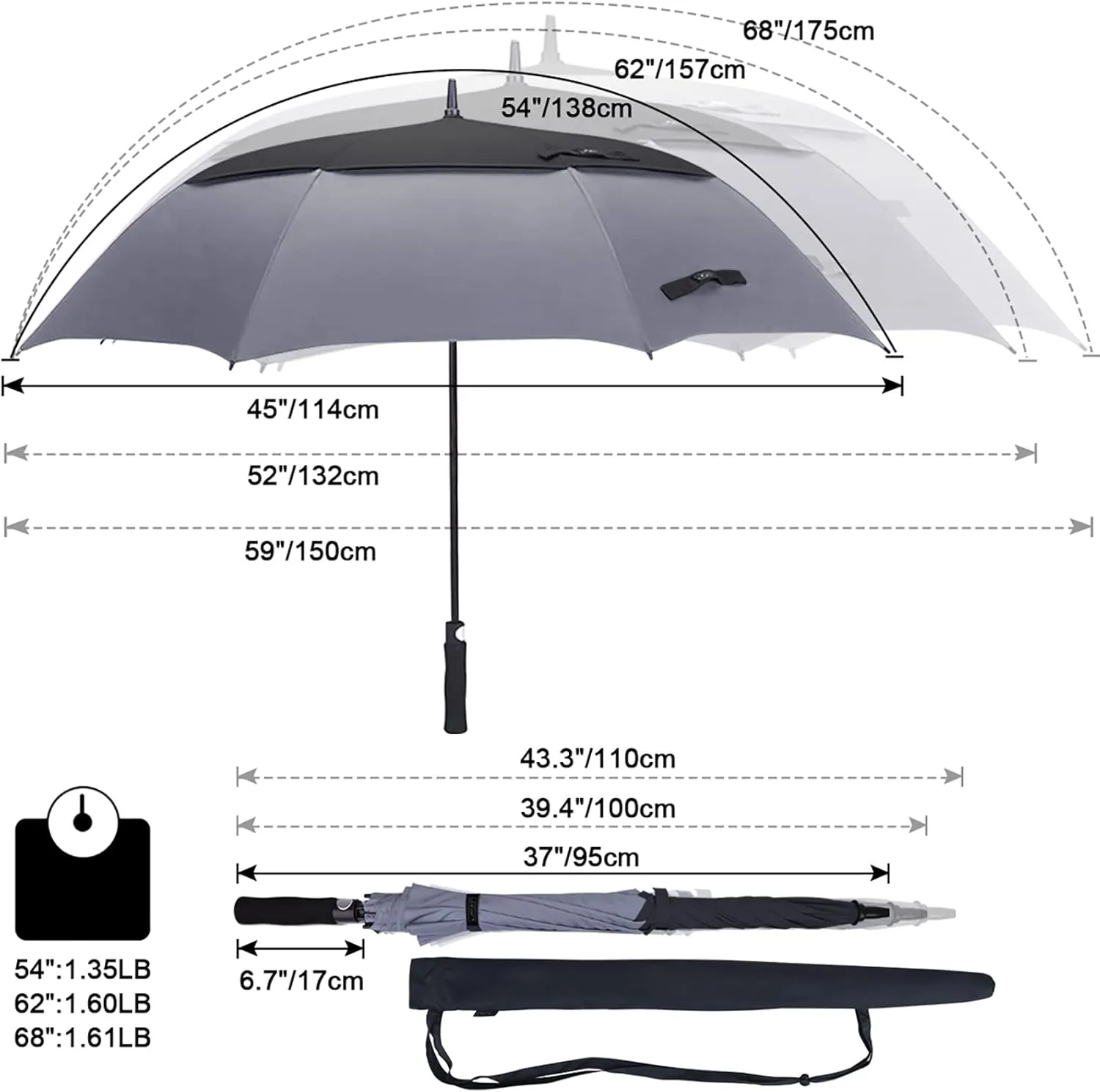 G4Free 47/54/62/68 Inch Automatic Open Golf Umbrella Oversize Extra Large Double Canopy Vented Windproof Waterproof Stick Umbrellas