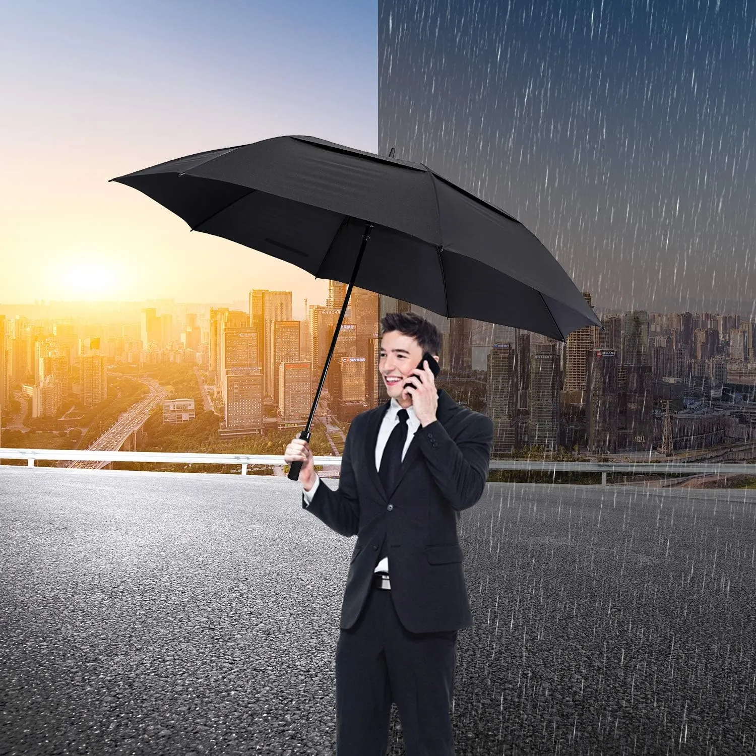 G4Free 47/54/62/68 Inch Automatic Open Golf Umbrella Oversize Extra Large Double Canopy Vented Windproof Waterproof Stick Umbrellas