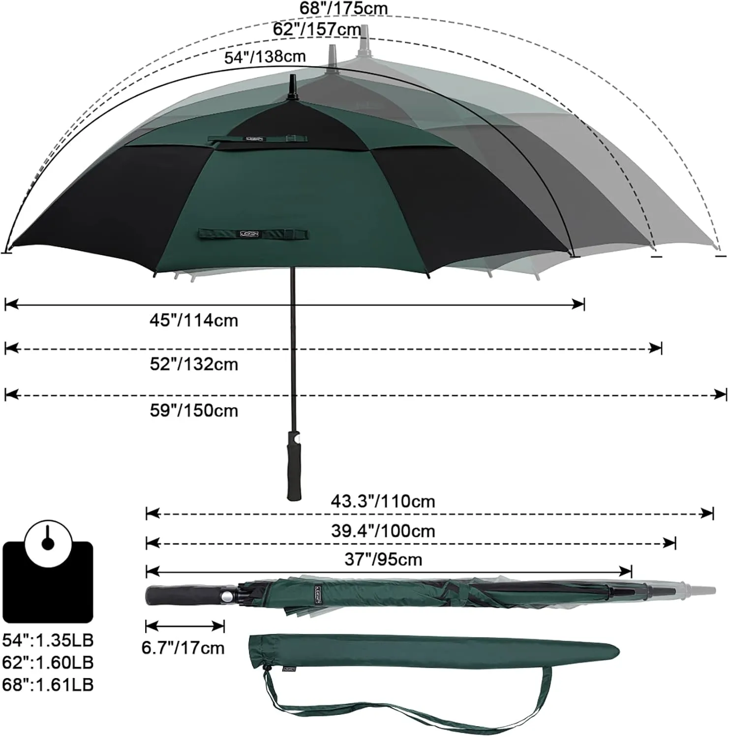 G4Free 47/54/62/68 Inch Automatic Open Golf Umbrella Oversize Extra Large Double Canopy Vented Windproof Waterproof Stick Umbrellas