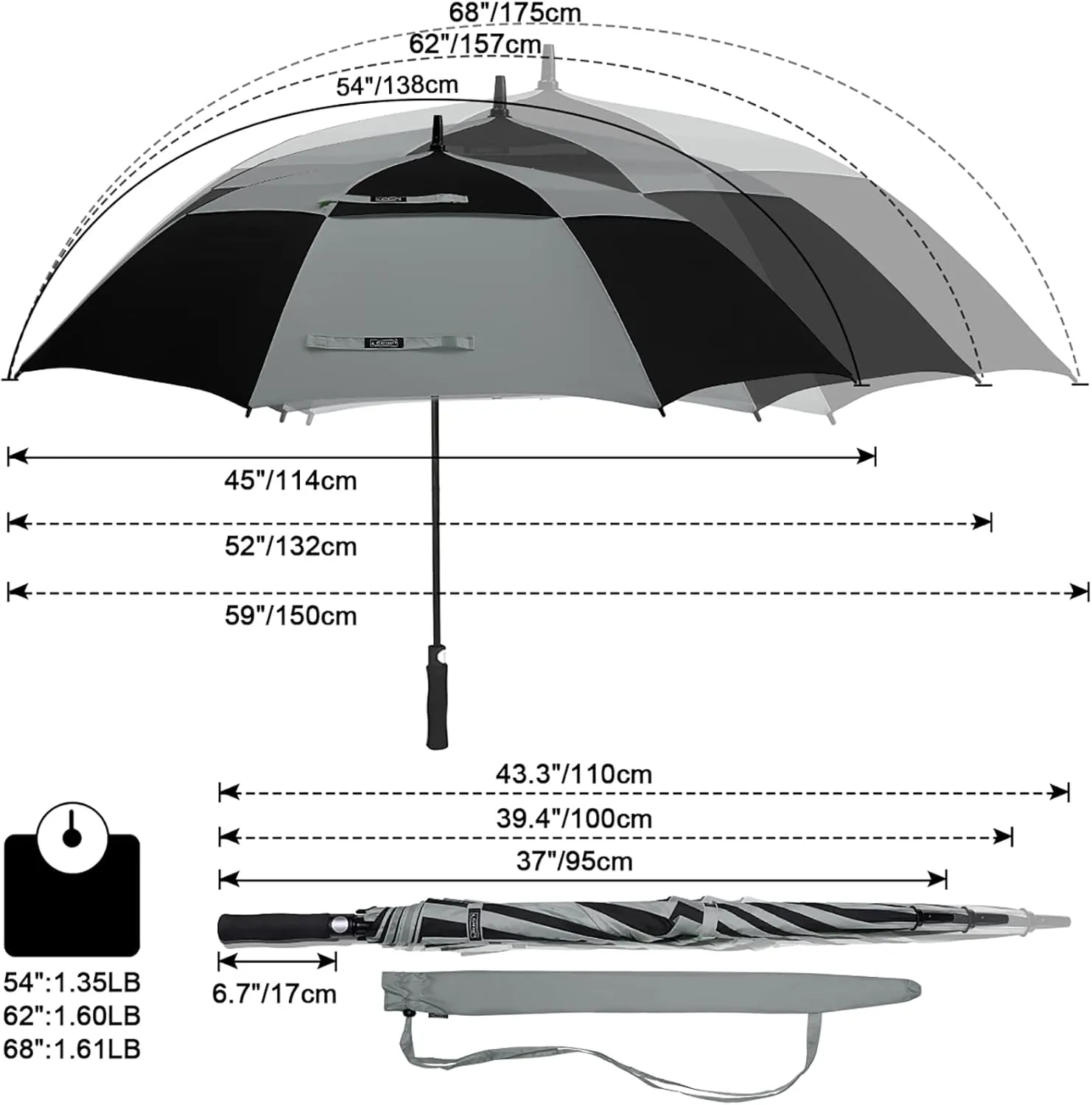 G4Free 47/54/62/68 Inch Automatic Open Golf Umbrella Oversize Extra Large Double Canopy Vented Windproof Waterproof Stick Umbrellas