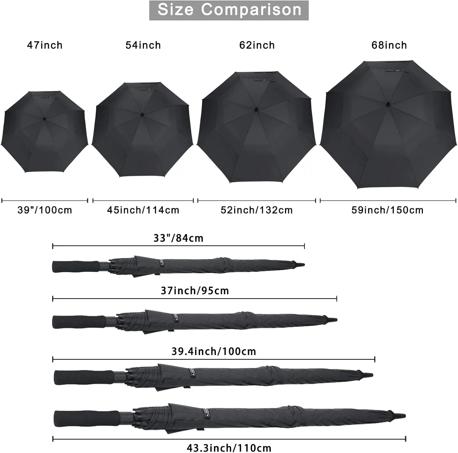 G4Free 47/54/62/68 Inch Automatic Open Golf Umbrella Oversize Extra Large Double Canopy Vented Windproof Waterproof Stick Umbrellas