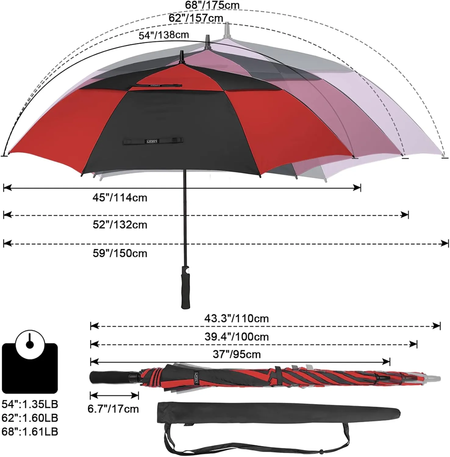 G4Free 47/54/62/68 Inch Automatic Open Golf Umbrella Oversize Extra Large Double Canopy Vented Windproof Waterproof Stick Umbrellas