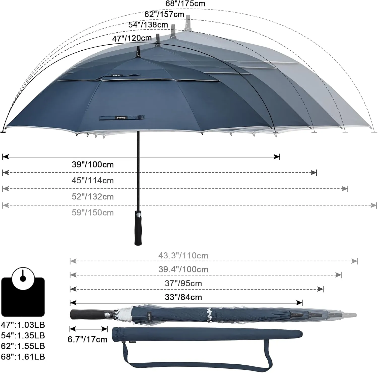 G4Free 47/54/62/68 Inch Automatic Open Golf Umbrella Oversize Extra Large Double Canopy Vented Windproof Waterproof Stick Umbrellas
