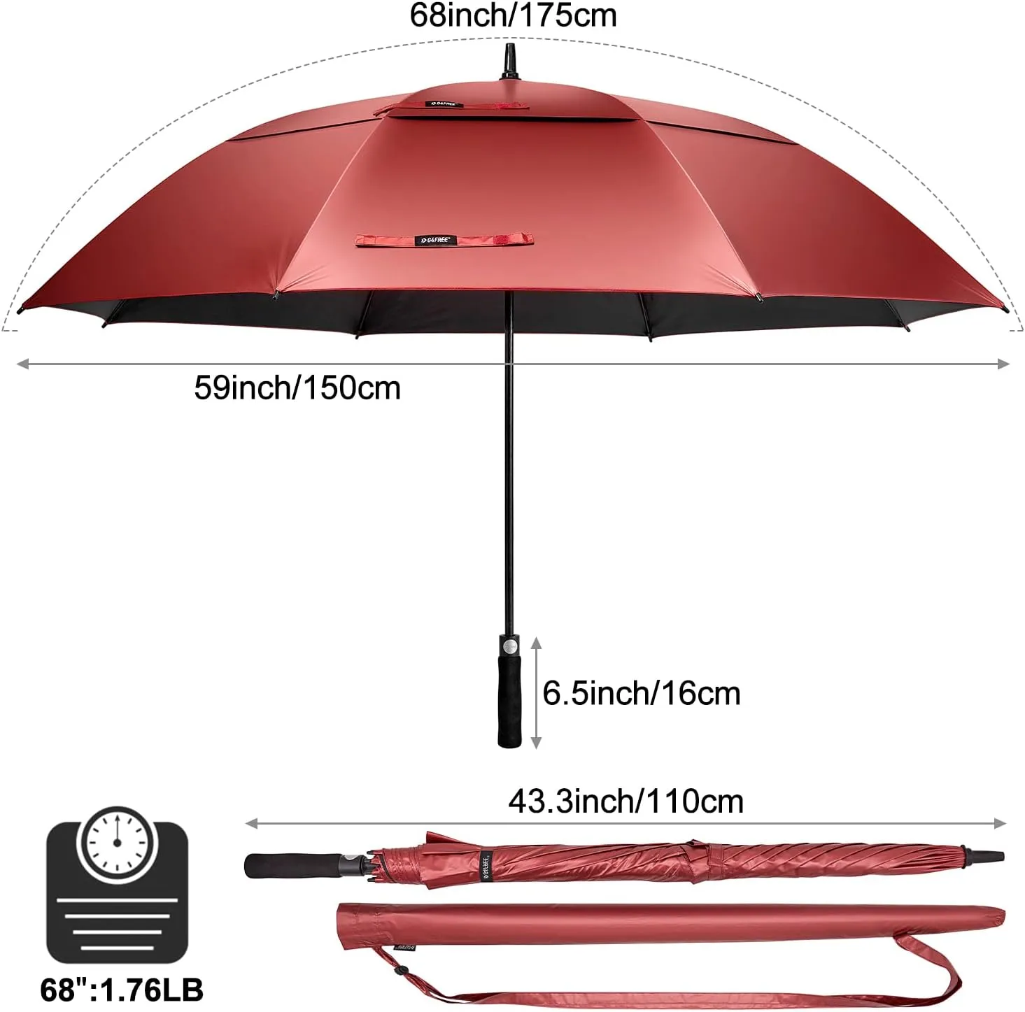 G4Free 47/54/62/68 Inch UV Protection Golf Umbrella Auto Open Vented Double Canopy Oversize Extra Large Windproof Sun Rain Umbrellas