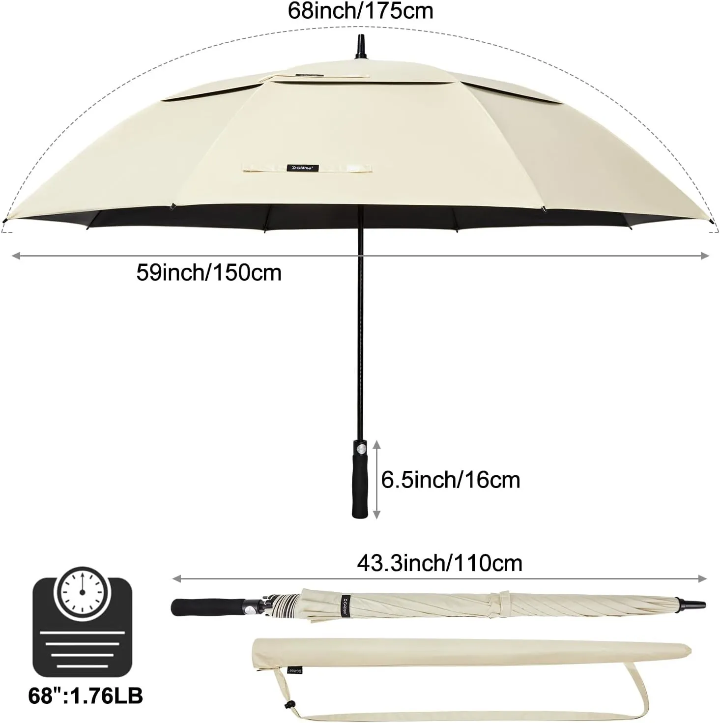G4Free 47/54/62/68 Inch UV Protection Golf Umbrella Auto Open Vented Double Canopy Oversize Extra Large Windproof Sun Rain Umbrellas