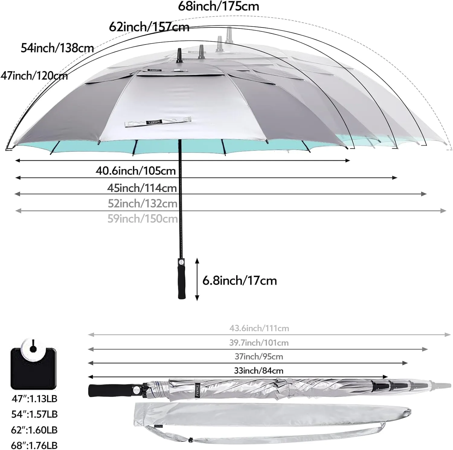 G4Free 47/54/62/68 Inch UV Protection Golf Umbrella Auto Open Vented Double Canopy Oversize Extra Large Windproof Sun Rain Umbrellas