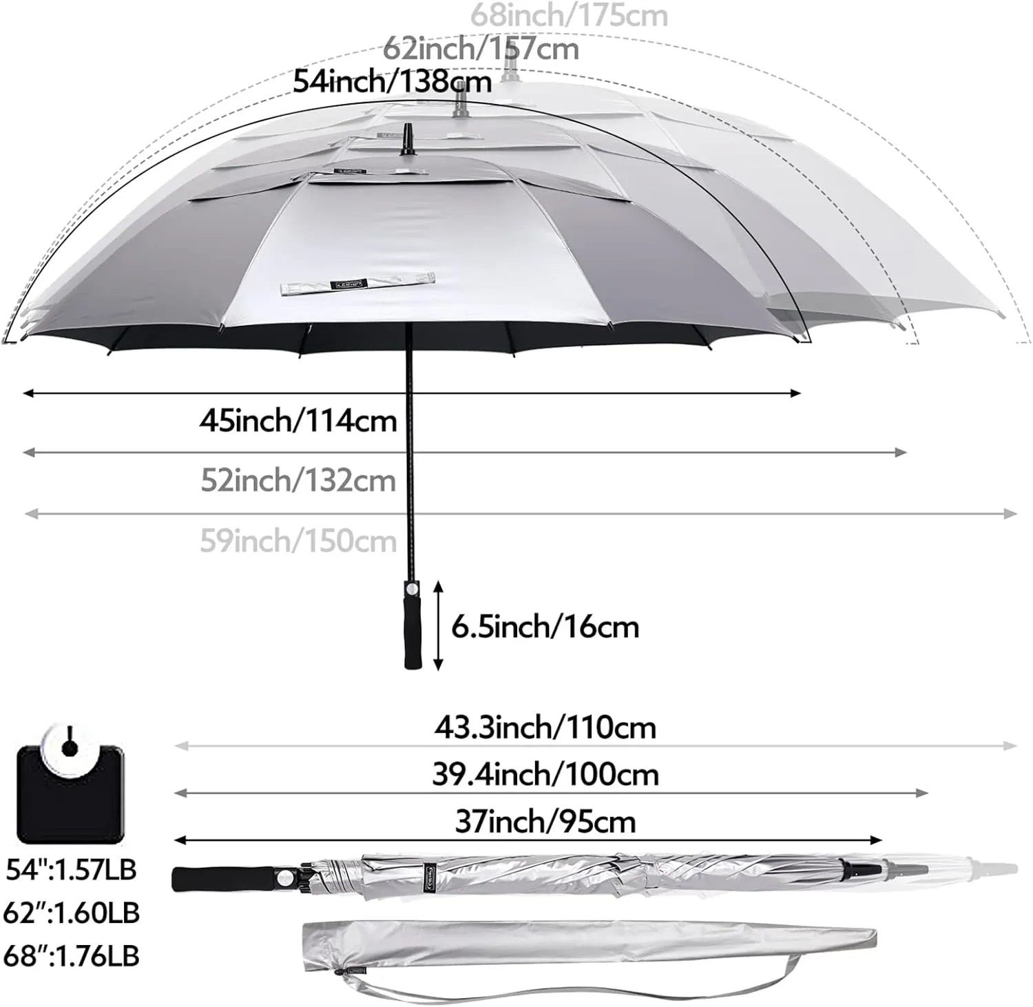 G4Free 47/54/62/68 Inch UV Protection Golf Umbrella Auto Open Vented Double Canopy Oversize Extra Large Windproof Sun Rain Umbrellas
