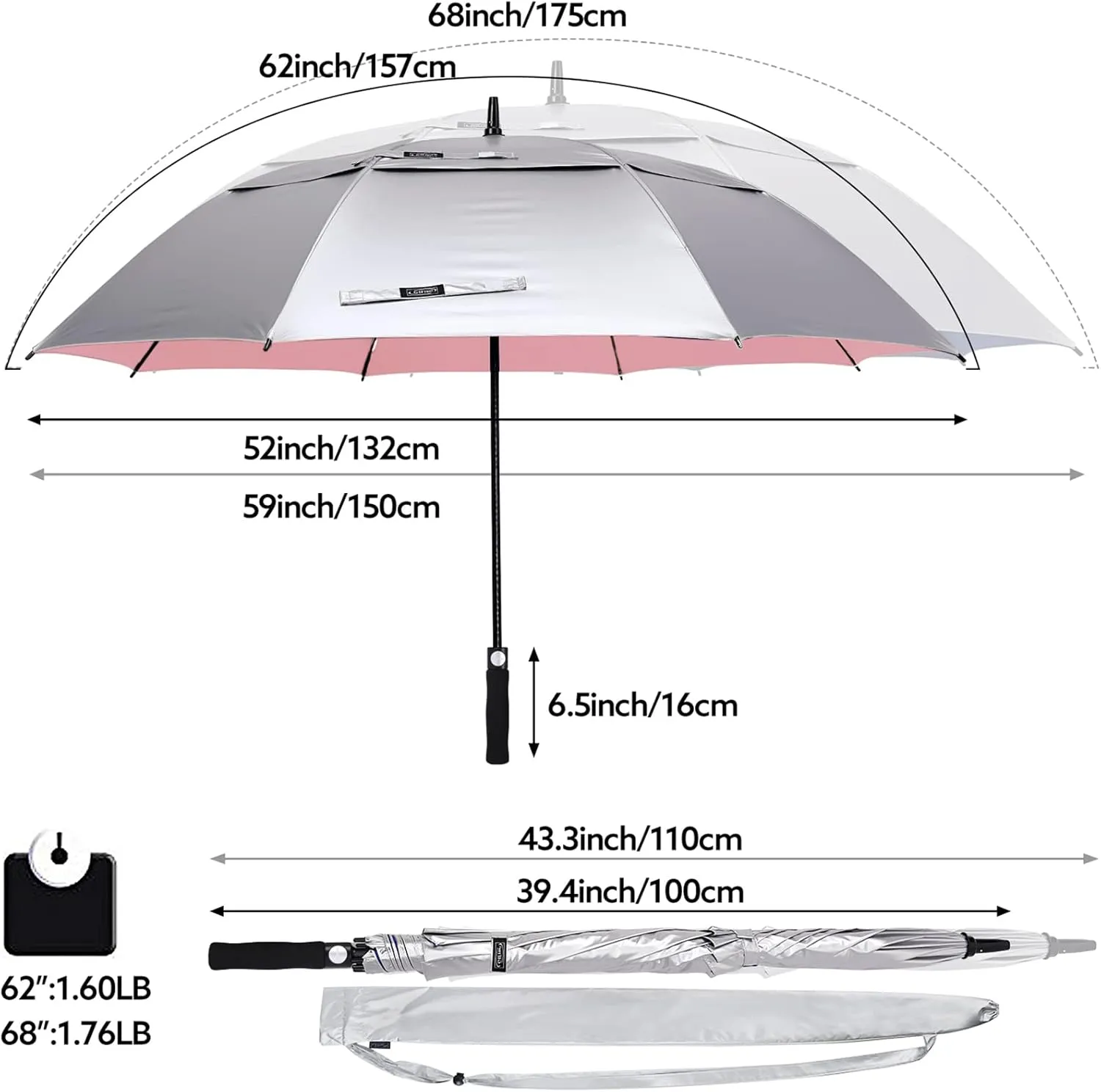G4Free 47/54/62/68 Inch UV Protection Golf Umbrella Auto Open Vented Double Canopy Oversize Extra Large Windproof Sun Rain Umbrellas