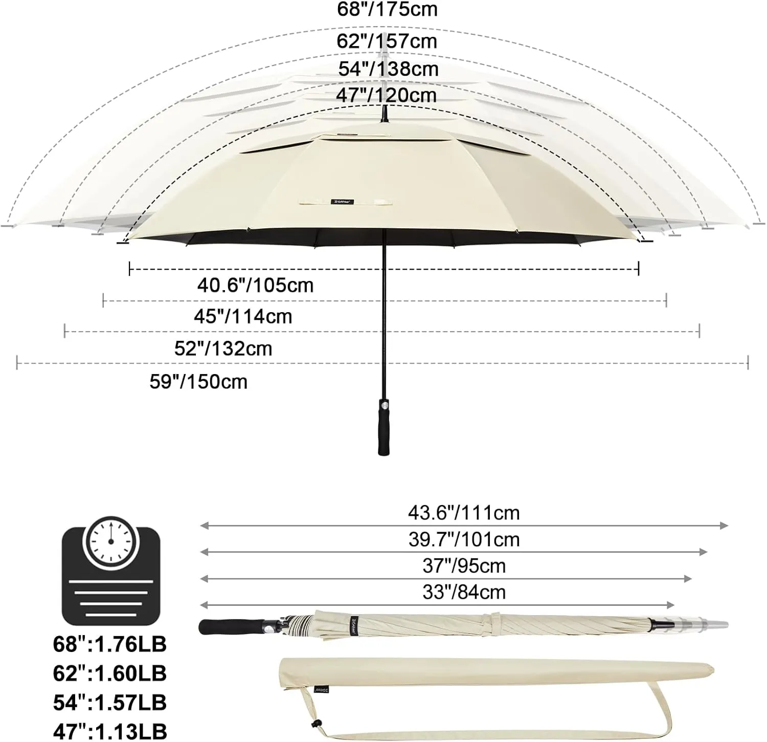 G4Free 47/54/62/68 Inch UV Protection Golf Umbrella Auto Open Vented Double Canopy Oversize Extra Large Windproof Sun Rain Umbrellas