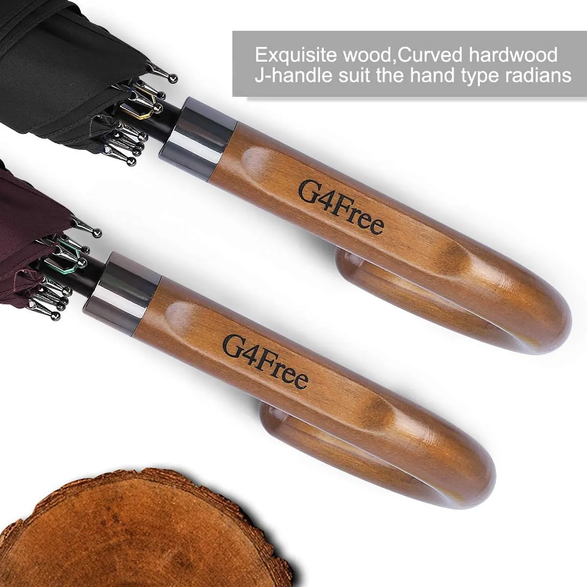 G4Free 52/62inch Wooden J Handle Golf Umbrella Windproof UV Protection Classic Stick Wedding Cane Umbrellas, Auto Open Cane Hook Handle