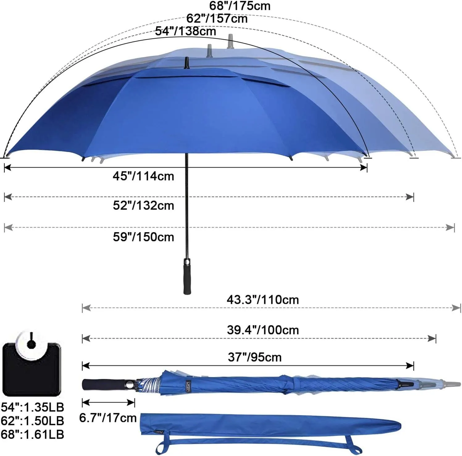 G4Free 54/62/68 Inch Extra Large Windproof Golf Umbrella UV Protection Automatic Open Double Canopy Vented Sun Rain Stick Umbrella