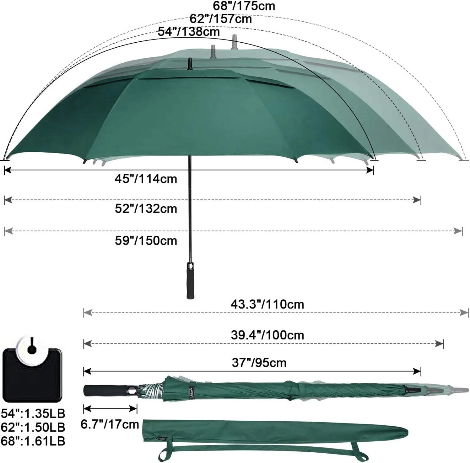 G4Free 54/62/68 Inch Extra Large Windproof Golf Umbrella UV Protection Automatic Open Double Canopy Vented Sun Rain Stick Umbrella