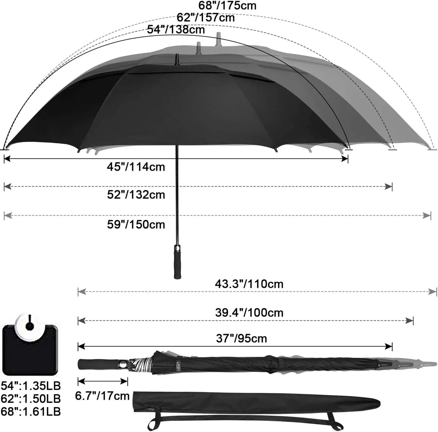 G4Free 54/62/68 Inch Extra Large Windproof Golf Umbrella UV Protection Automatic Open Double Canopy Vented Sun Rain Stick Umbrella